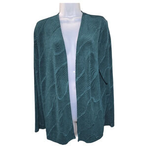 Chicos Travelers Wom 2 Large Green Swirl Open Front Lightweight Jacket Jacquard